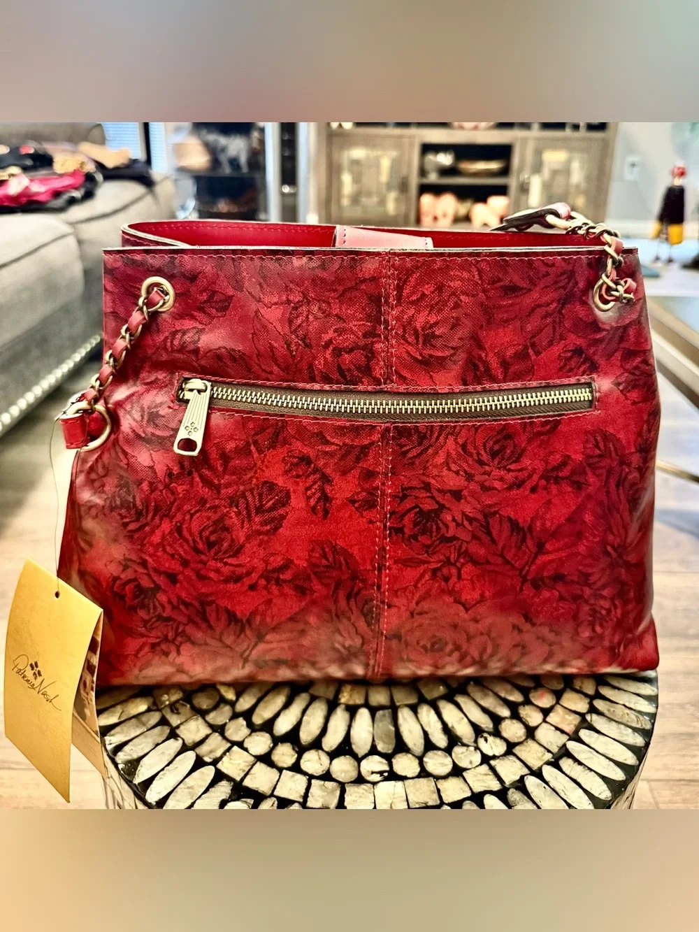 Patricia Nash Red rose Embossed Satchel with Gold Hardware